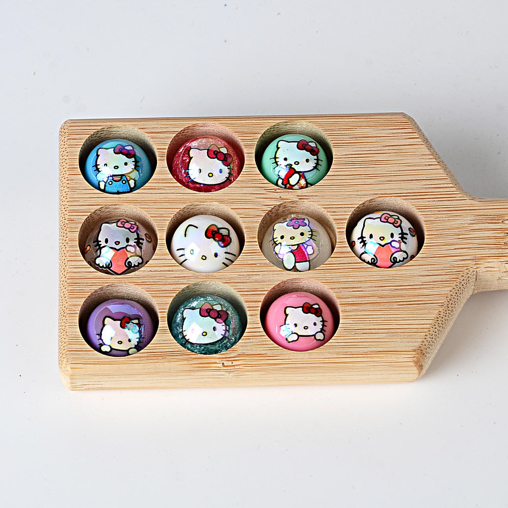 100Pcs printed Sanrio Hello Kitty hallo KT straight hole round beads DIY jewelry loose beads mobile phone chain bead pen accessories