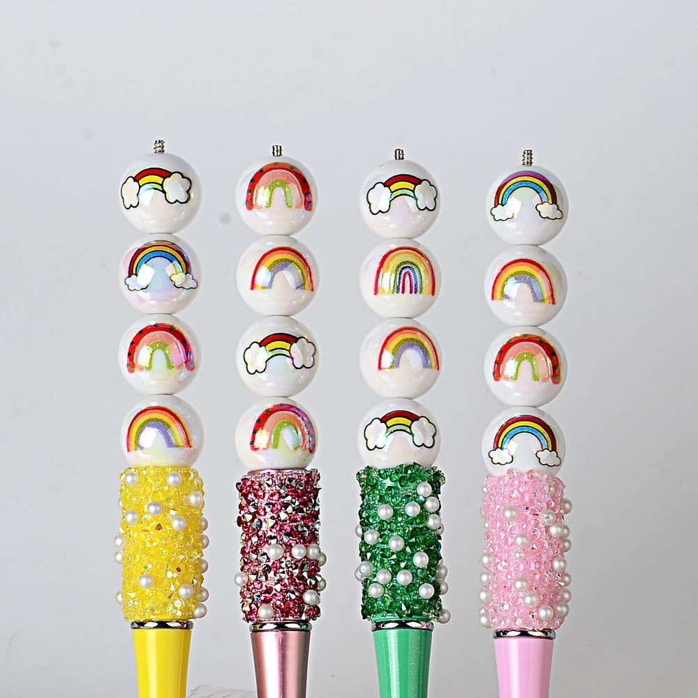 100Pcs 16mm double-sided printed acrylic rainbow cloud beads DIY mobile phone chain pendant car hanging keychain chain accessories