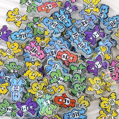100Pcs through hole rainbow bear cartoon thick relief piece bead pen accessories DIY handmade jewelry mobile phone key chain pendant