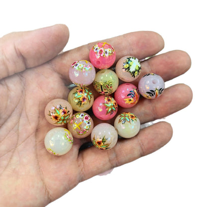 100Pcs Christmas portrait floral through-hole acrylic round beads UV printing loose beads DIY string pen bracelet handmade jewelry accessories
