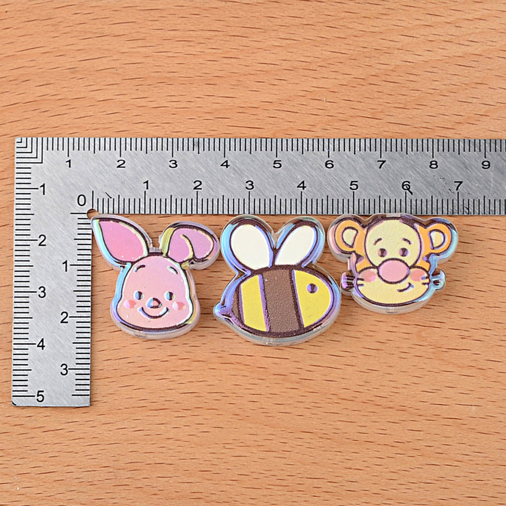 100Pcs through hole Winnie the Pooh series double-sided cartoon film beaded DIY mobile phone key bag chain handmade material accessories