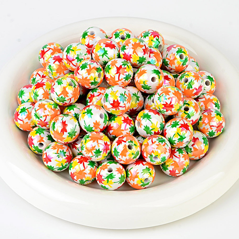 100Pcs UV color-plated 16mm color small maple leaf round beads DIY handmade beaded loose bead string pen mobile phone chain jewelry accessories