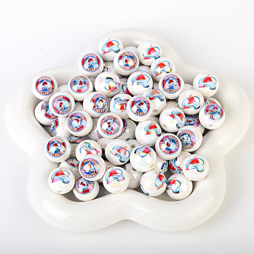 100Pcs US 32 NHL Ice Hockey Teams Printed Beads Beaded DIY Keys Mobile Phone Chain Handmade Jewelry Accessories Spot