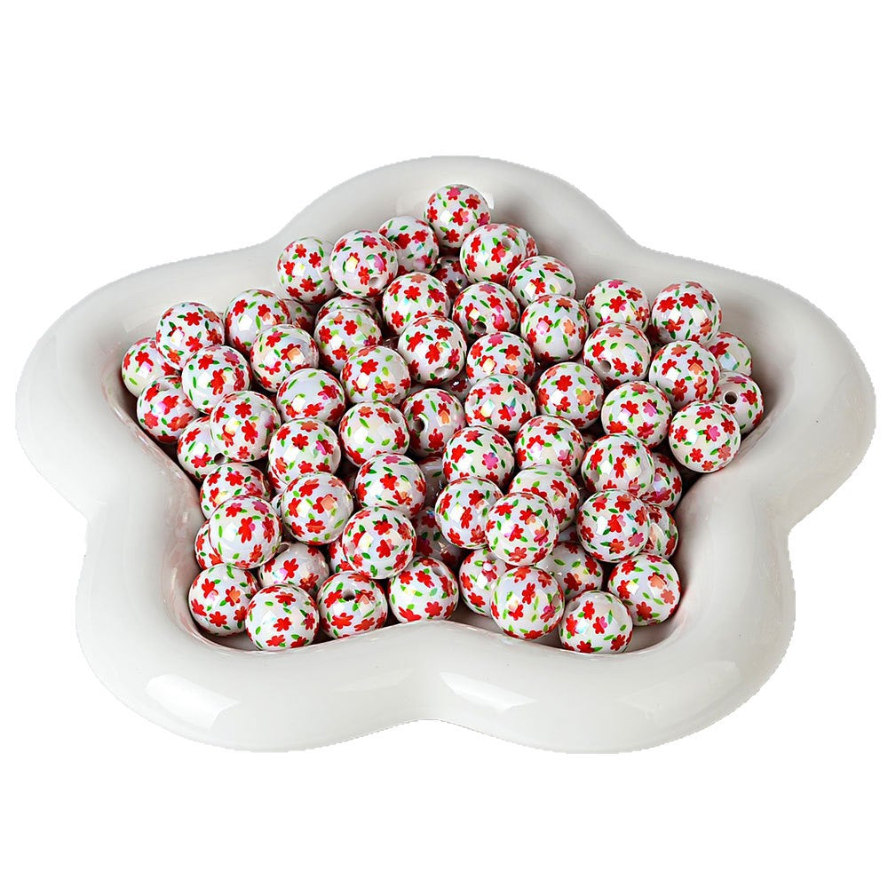 100Pcs small fresh flower printed acrylic DIY jewelry accessories loose beads beaded mobile phone chain bracelet necklace hanging bag hanging