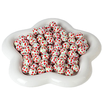 100Pcs small fresh flower printed acrylic DIY jewelry accessories loose beads beaded mobile phone chain bracelet necklace hanging bag hanging