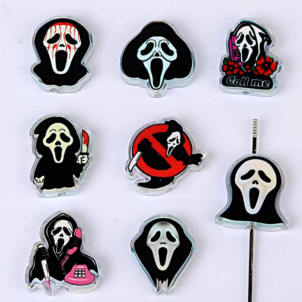 100Pcs Scream Halloween Horror Grimace Acrylic Sheet Bead DIY Printed Bead Pen Mobile Phone Chain Accessories