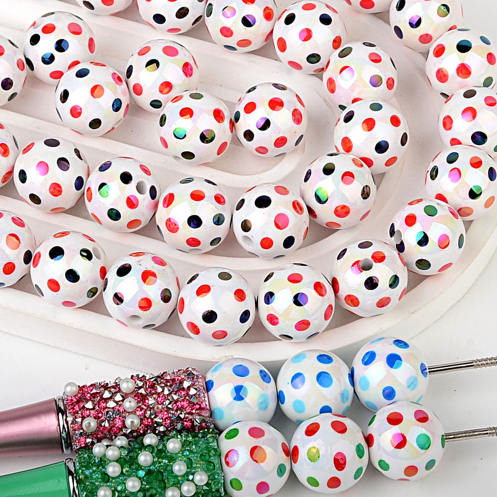 100Pcs hot-selling printing color dot through-hole beads DIY handmade bead pen mobile phone chain car pendant accessories wholesale