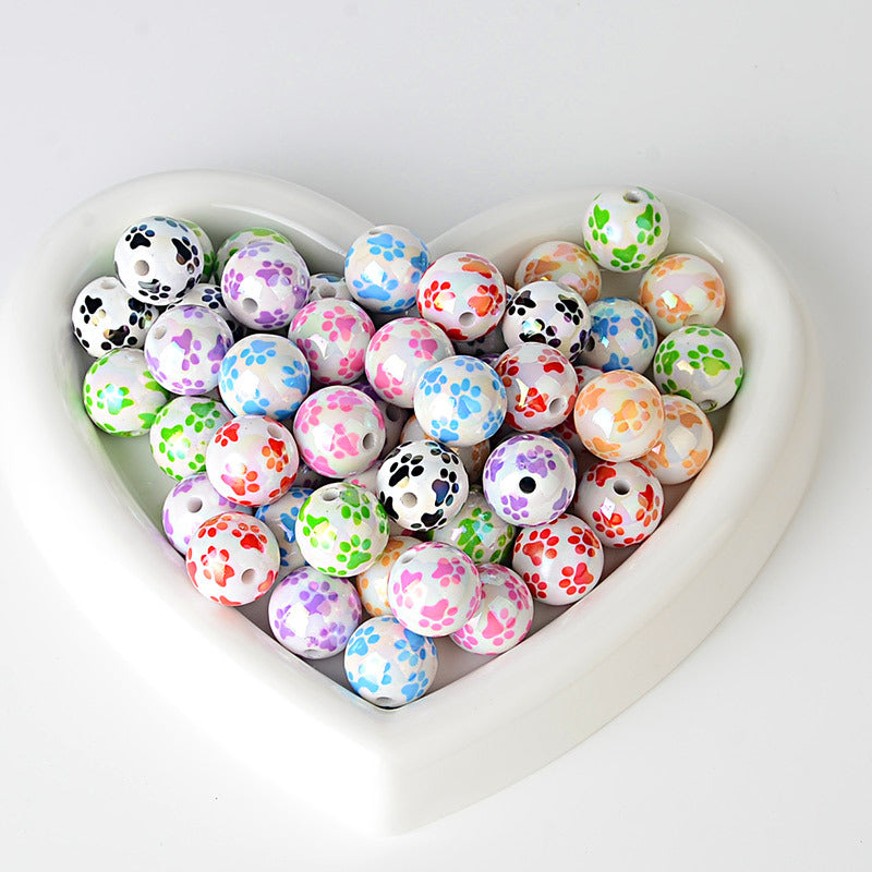 100Pcs 16mm Color Small Fresh Cat's Claw Pattern Printed Acrylic Beads Suitable for DIY Beads Bulk