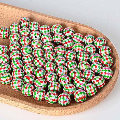 100Pcs 16mm acrylic Christmas color striped printed round beads DIY beaded mobile phone chain keychain loose beads wholesale