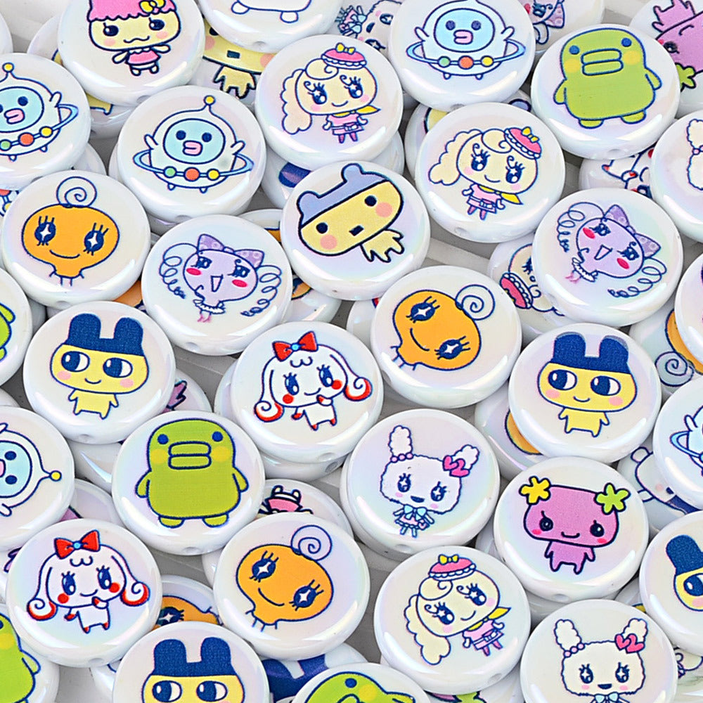 100Pcs UV plated color printing Tuoma gezi round cake beads loose beads DIY bead pen mobile phone chain keychain accessories