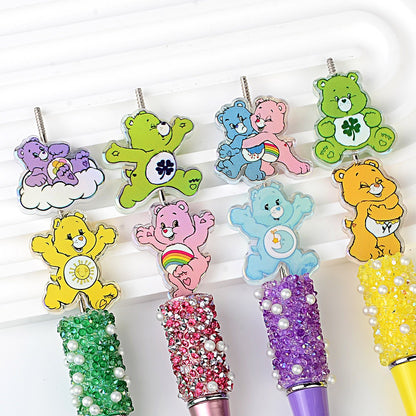 100Pcs Care Bears Rainbow Bear Acrylic Sheet, Cartoon Love Bear DIY Jewelry Accessories Buckle Material Wholesale