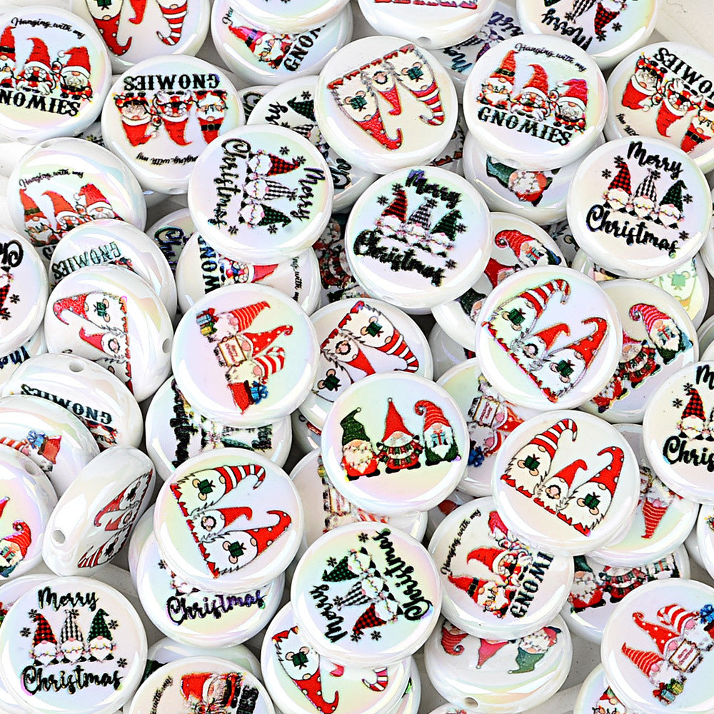 100Pcs Christmas themed acrylic flat beads Santa snowman Christmas tree gingerbread man DIY handmade accessories wholesale