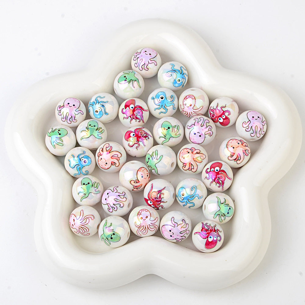 100Pcs acrylic solid color printing marine life starfish clownfish DIY mobile phone rope keychain pen jewelry accessories