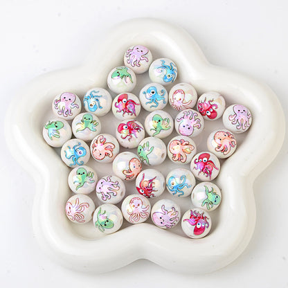 100Pcs acrylic solid color printing marine life starfish clownfish DIY mobile phone rope keychain pen jewelry accessories