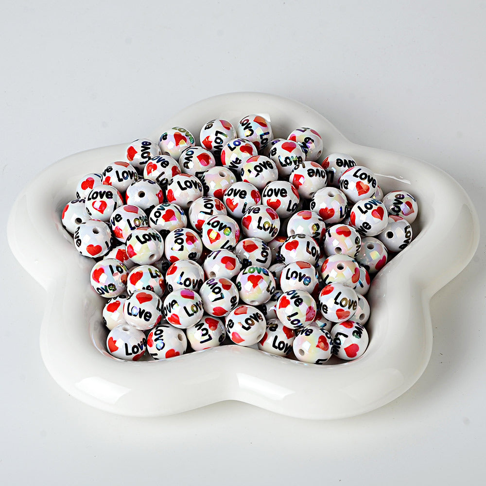 100Pcs acrylic color love round beads LOVE letter printing beads DIY handmade jewelry accessories Valentine's Day loose beads