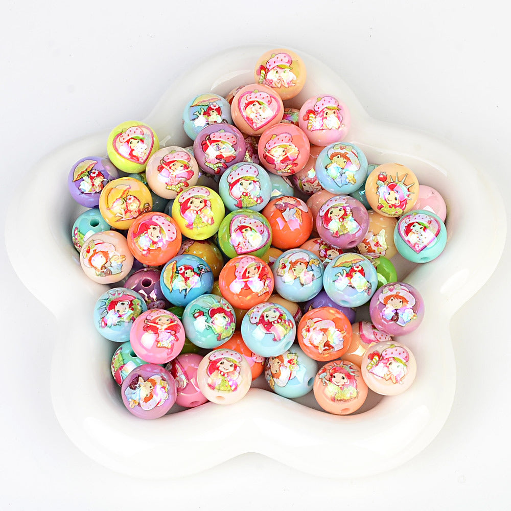 100Pcs UV strawberry girl printed beads DIY bead pen mobile phone chain keychain car hanging, etc. With DIY bracelet loose beads
