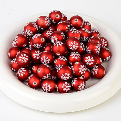 100Pcs matte feel paint Christmas series three-sided printing snowflake straight hole round bead DIY jewelry mobile phone chain bead pen accessories
