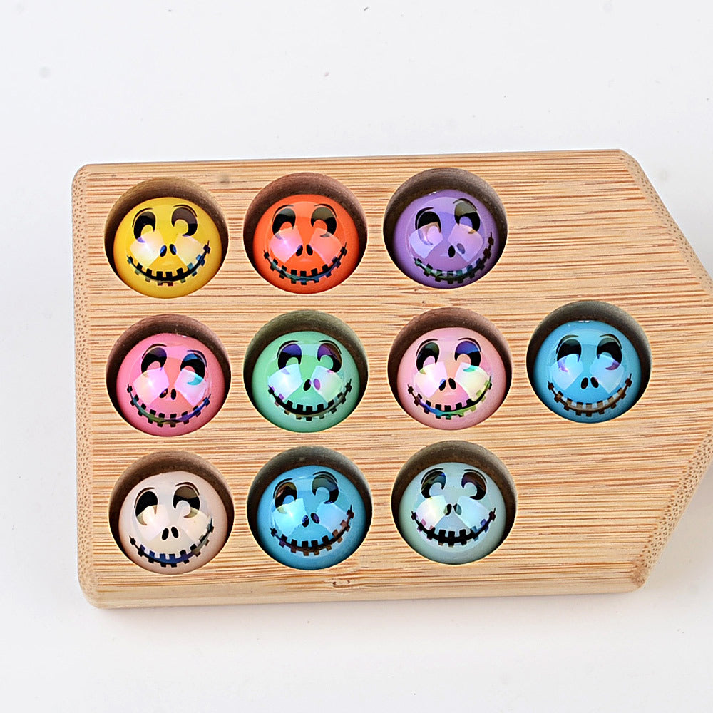 100Pcs Halloween Plated Skull Smiley Face Through Hole Round Beaded DIY Mobile Phone Chain Keychain Accessories Decorative Loose Beads