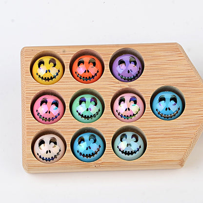 100Pcs Halloween Plated Skull Smiley Face Through Hole Round Beaded DIY Mobile Phone Chain Keychain Accessories Decorative Loose Beads
