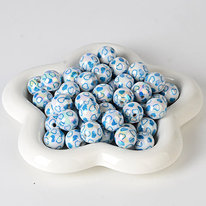 100Pcs acrylic plated color printing double love straight hole beads DIY jewelry mobile phone chain bead pen keychain bag chain accessories