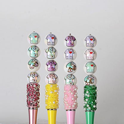100Pcs 16mm acrylic UV printing nurse clothing straight hole round beads DIY mobile phone rope keychain bead pen accessories