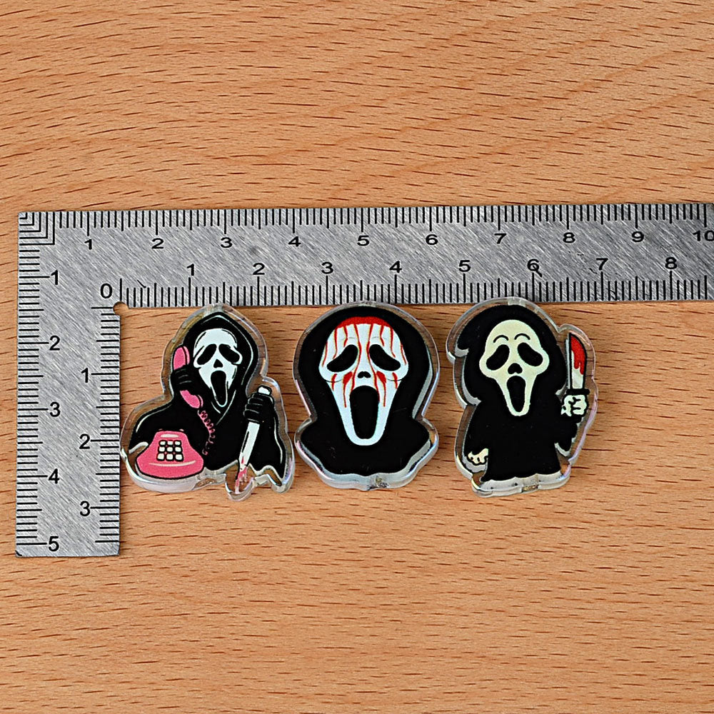 100Pcs Scream Halloween Horror Grimace Acrylic Sheet Bead DIY Printed Bead Pen Mobile Phone Chain Accessories