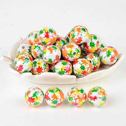 100Pcs UV color-plated 16mm color small maple leaf round beads DIY handmade beaded loose bead string pen mobile phone chain jewelry accessories