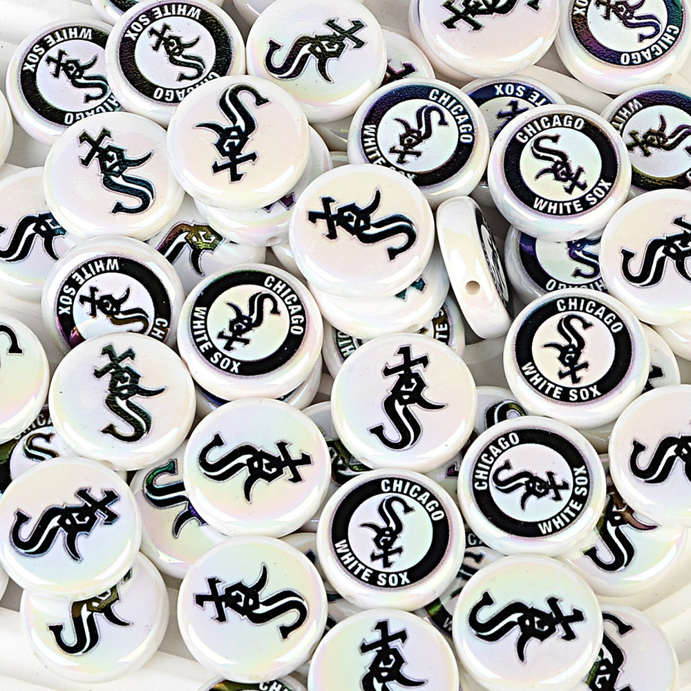 100Pcs 24mm American MLB Major Baseball League Printed Beaded Disc Beads DIY Handmade Pen Mobile Phone Chain Accessories