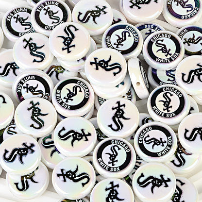 100Pcs 24mm American MLB Major Baseball League Printed Beaded Disc Beads DIY Handmade Pen Mobile Phone Chain Accessories