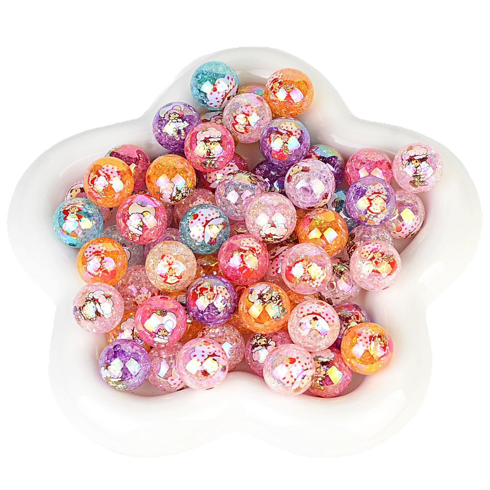 100Pcs UV strawberry girl printed beads DIY bead pen mobile phone chain keychain car hanging, etc. With DIY bracelet loose beads