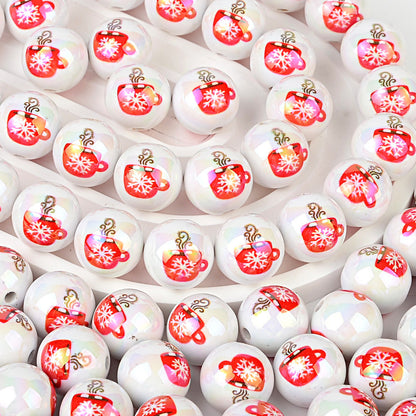 100Pcs 16mm acrylic printed Christmas snowflake coffee cup pattern round bead DIY bead pen mobile phone chain key accessories