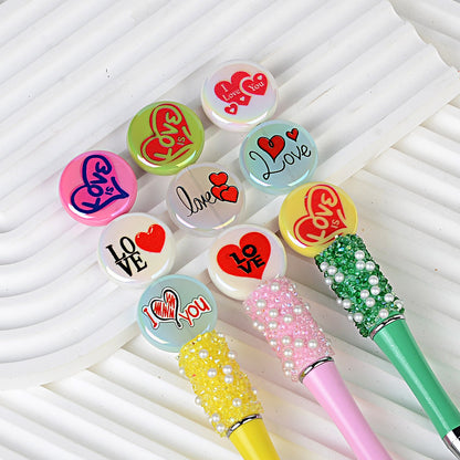 100Pcs acrylic plated Valentine's Day love love printing straight hole round cake beads DIY bead pen jewelry accessories material