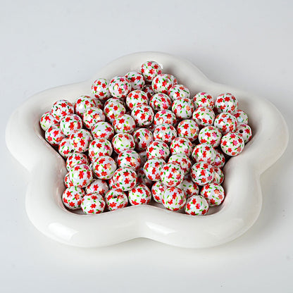 100Pcs small fresh flower printed acrylic DIY jewelry accessories loose beads beaded mobile phone chain bracelet necklace hanging bag hanging