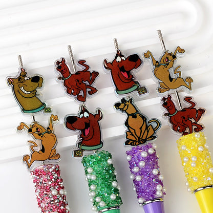 100Pcs Through Hole Embossed Cartoon Scooby Doo Acrylic Sheet Beaded DIY Mobile Phone Chain Keychain Pen Accessories