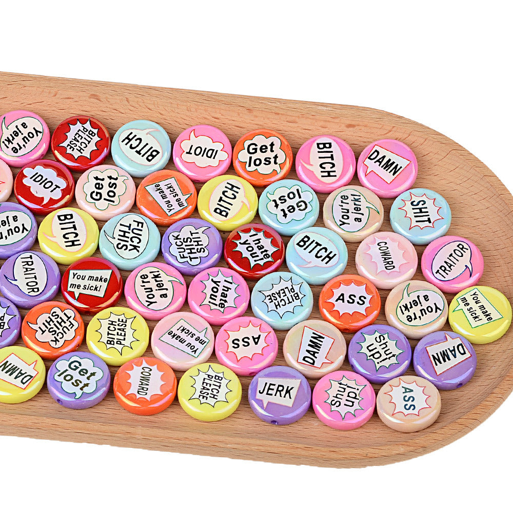 100Pcs bad words double-sided printed English letter disc beaded through hole round bead DIY handmade jewelry bracelet bag pendant material