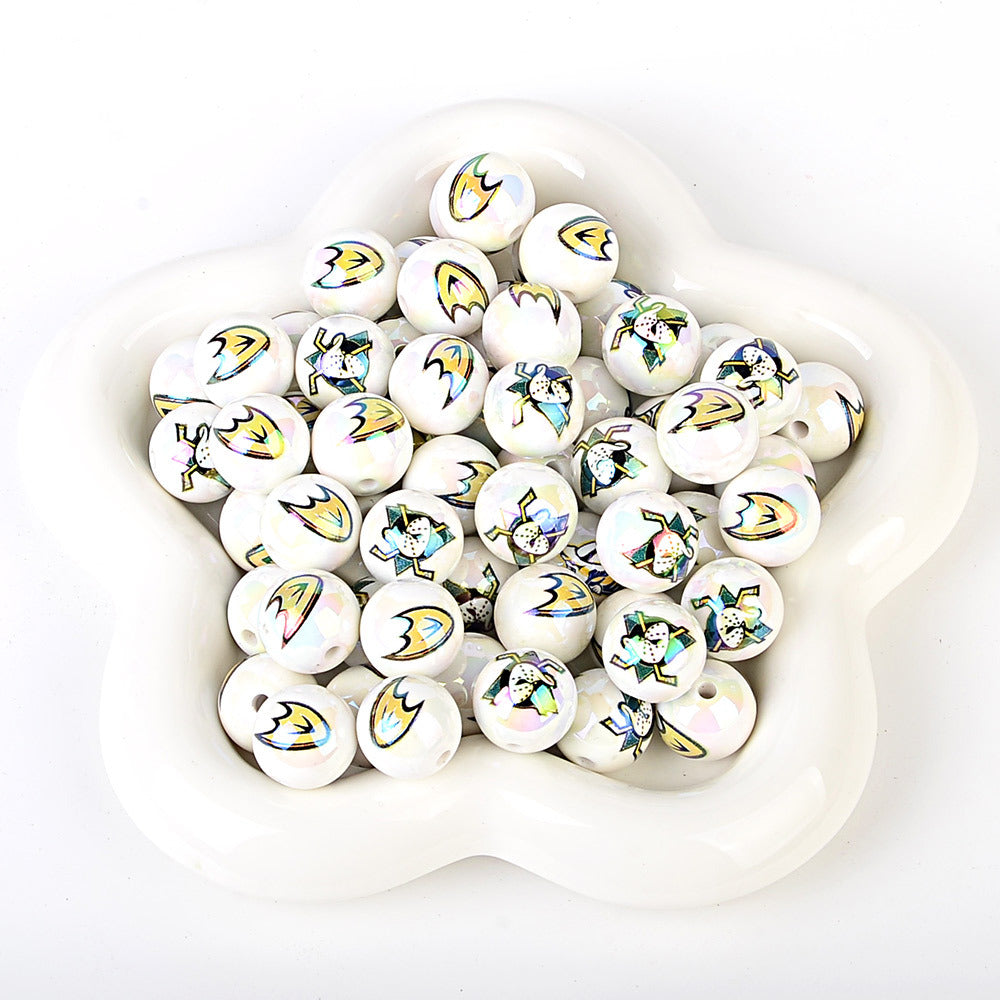 100Pcs US 32 NHL Ice Hockey Teams Printed Beads Beaded DIY Keys Mobile Phone Chain Handmade Jewelry Accessories Spot