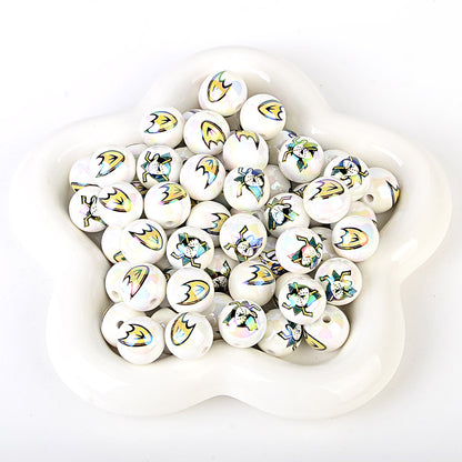 100Pcs US 32 NHL Ice Hockey Teams Printed Beads Beaded DIY Keys Mobile Phone Chain Handmade Jewelry Accessories Spot