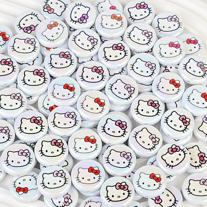 100Pcs acrylic loose beads double-sided printed hallo KT cat straight hole disc beads DIY jewelry mobile phone chain bead pen with