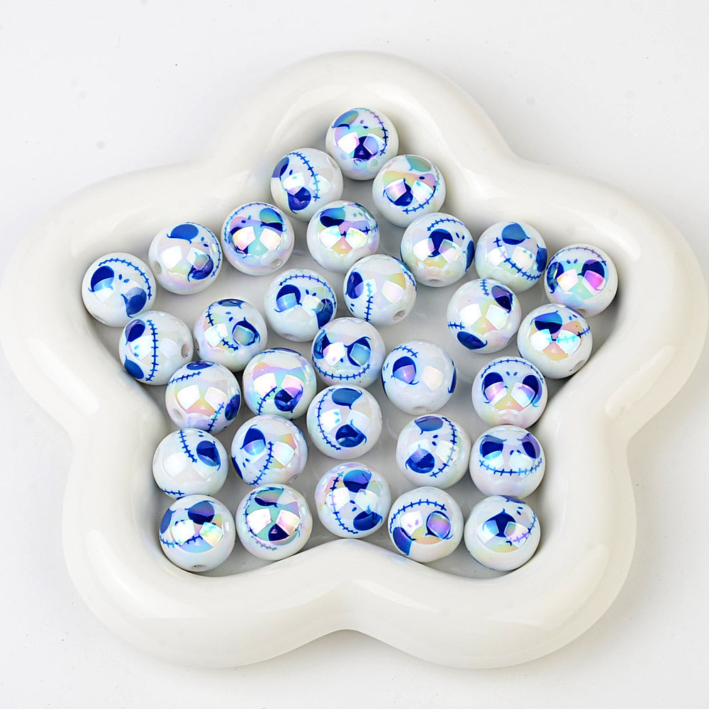 100Pcs acrylic plated UV printing Halloween grimace round beads DIY mobile phone chain keychain accessories bead pen decorative beads