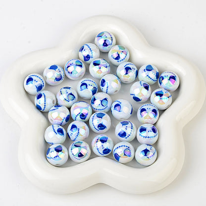 100Pcs acrylic plated UV printing Halloween grimace round beads DIY mobile phone chain keychain accessories bead pen decorative beads