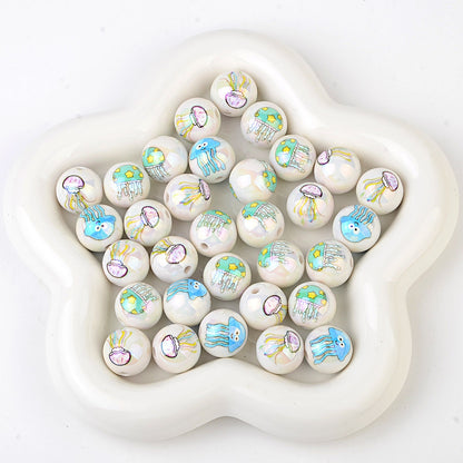 100Pcs acrylic solid color printing marine life starfish clownfish DIY mobile phone rope keychain pen jewelry accessories