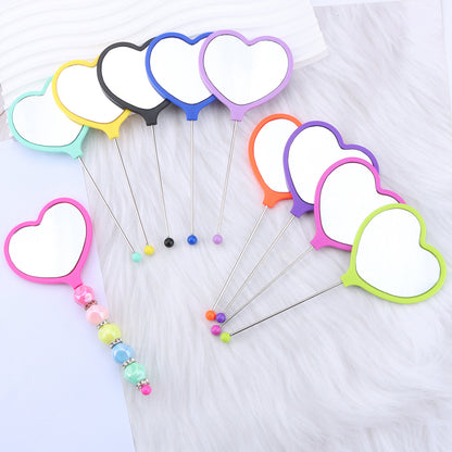 Heart-shaped makeup mirror, love DIY beaded mirror, handheld makeup mirror, portable single-sided vanity mirror, plastic spot.