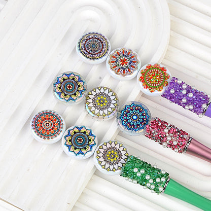 100Pcs Amazon popular mandala pattern style acrylic flat bead DIY bracelet necklace pendant material accessories