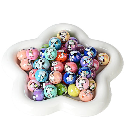 100Pcs 16mm acrylic double-sided printing Snoopy straight hole round beads DIY mobile phone chain beaded jewelry accessories loose beads