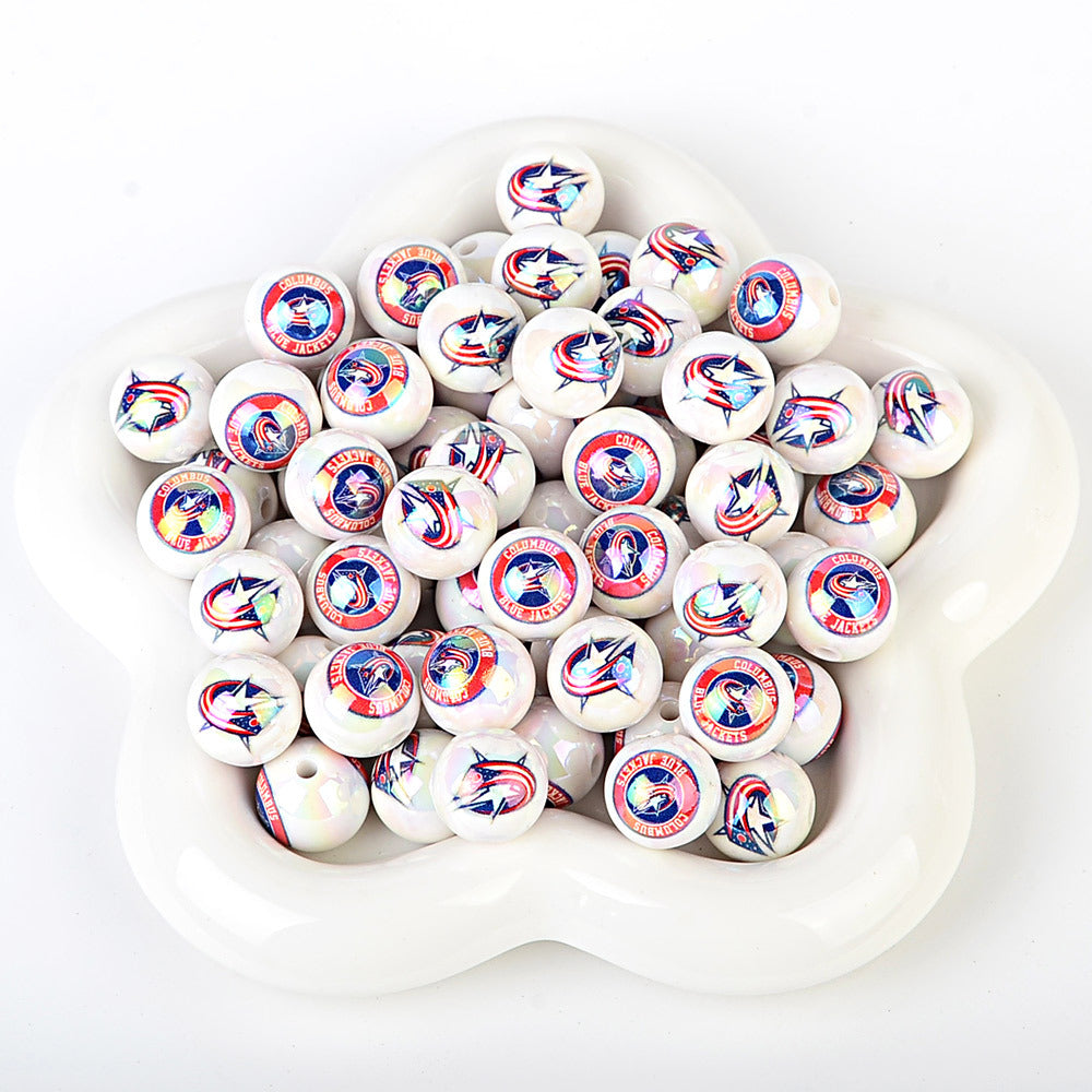 100Pcs US 32 NHL Ice Hockey Teams Printed Beads Beaded DIY Keys Mobile Phone Chain Handmade Jewelry Accessories Spot