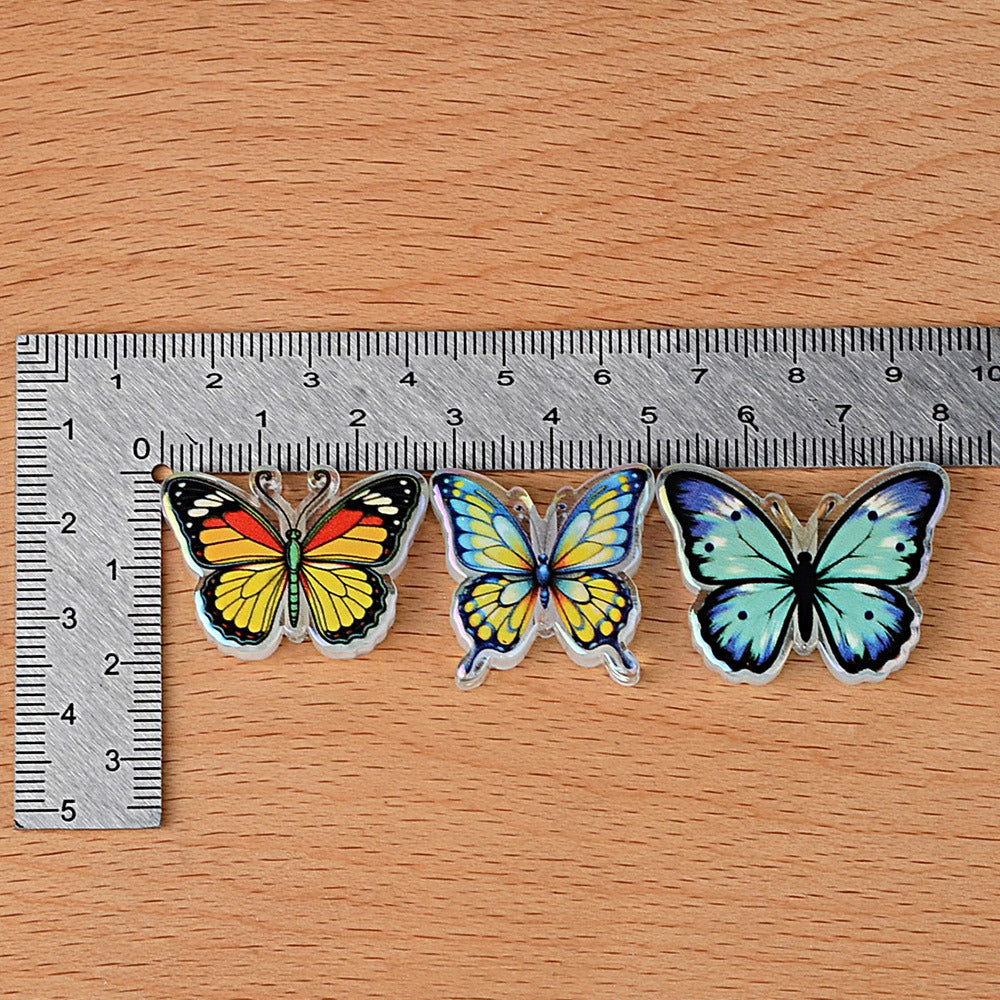 100Pcs double-sided UV high definition printing butterfly acrylic sheet beads DIY bead pen loose beads mobile phone chain accessories wholesale