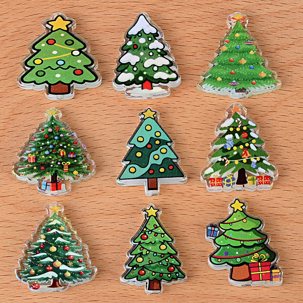 100Pcs Christmas Christmas tree acrylic sheet beads, printed patches DIY handmade beaded jewelry accessories materials