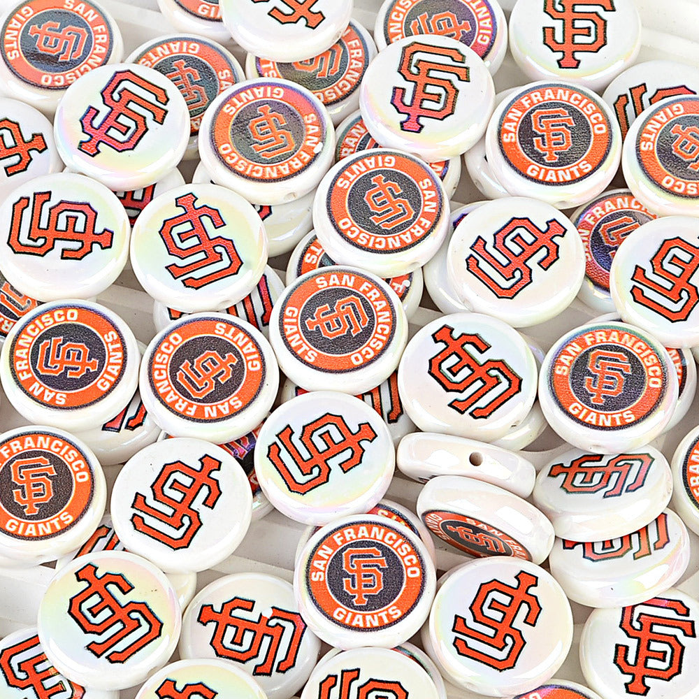 100Pcs 24mm American MLB Major Baseball League Printed Beaded Disc Beads DIY Handmade Pen Mobile Phone Chain Accessories