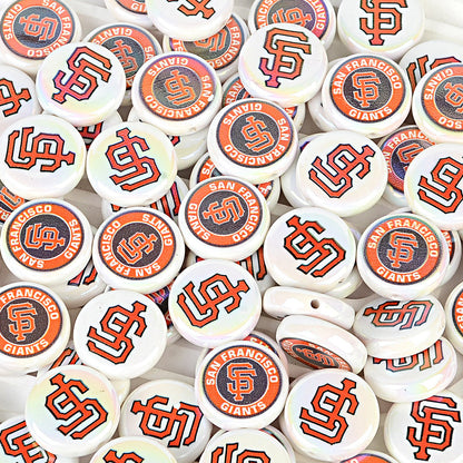 100Pcs 24mm American MLB Major Baseball League Printed Beaded Disc Beads DIY Handmade Pen Mobile Phone Chain Accessories