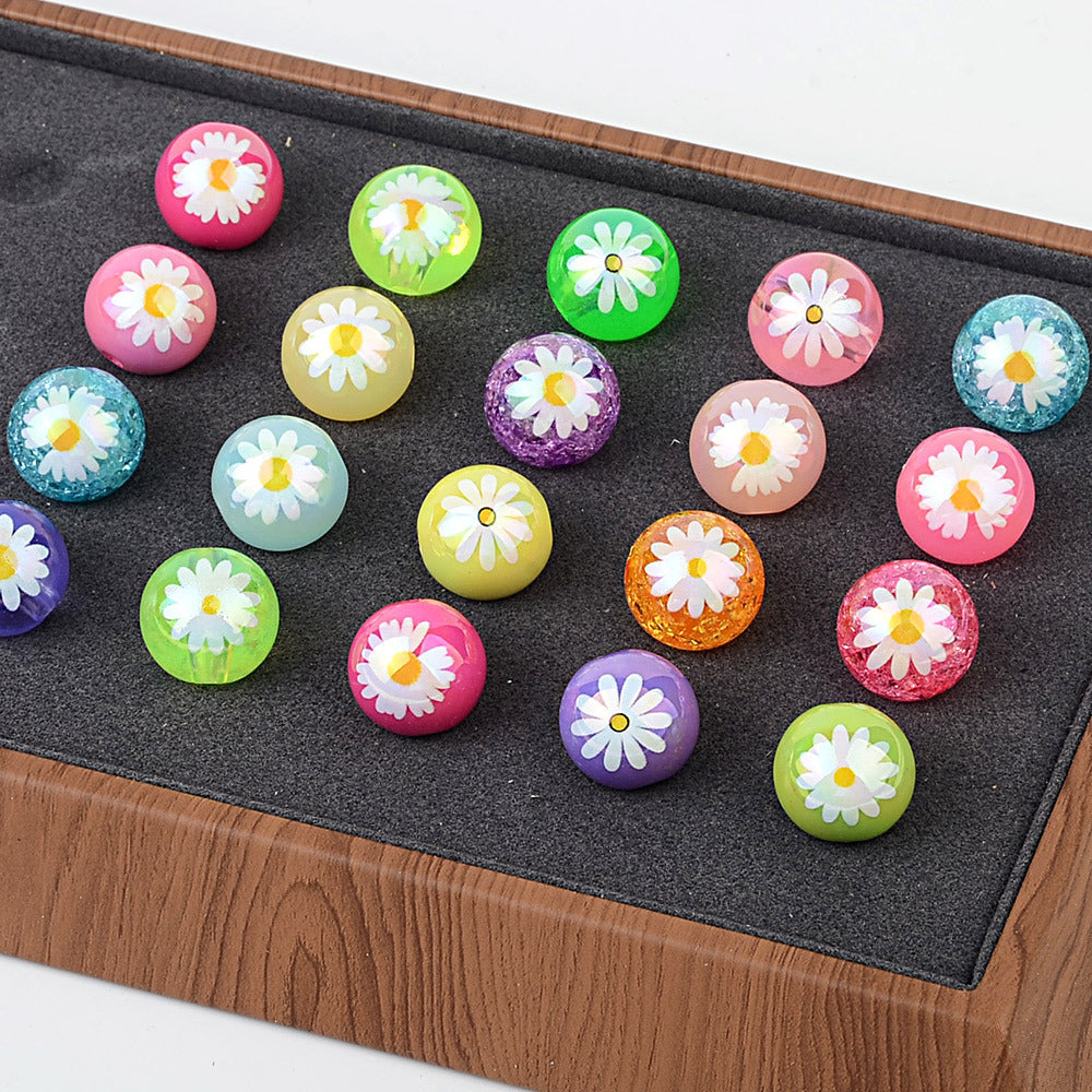 100Pcs acrylic double-sided printing small daisy sunflower 16mm vertical hole beaded DIY mobile phone keychain jewelry accessories